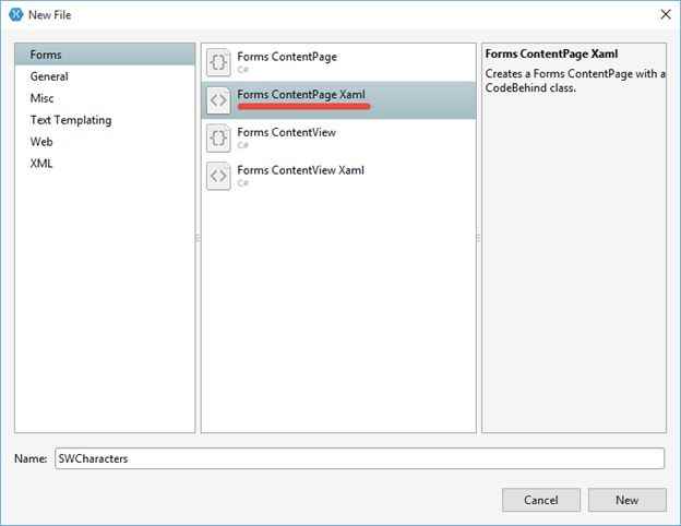 Forms ContentPage Xaml